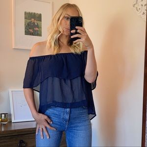Audrey3+1 Off-the-Shoulder Sheer Top